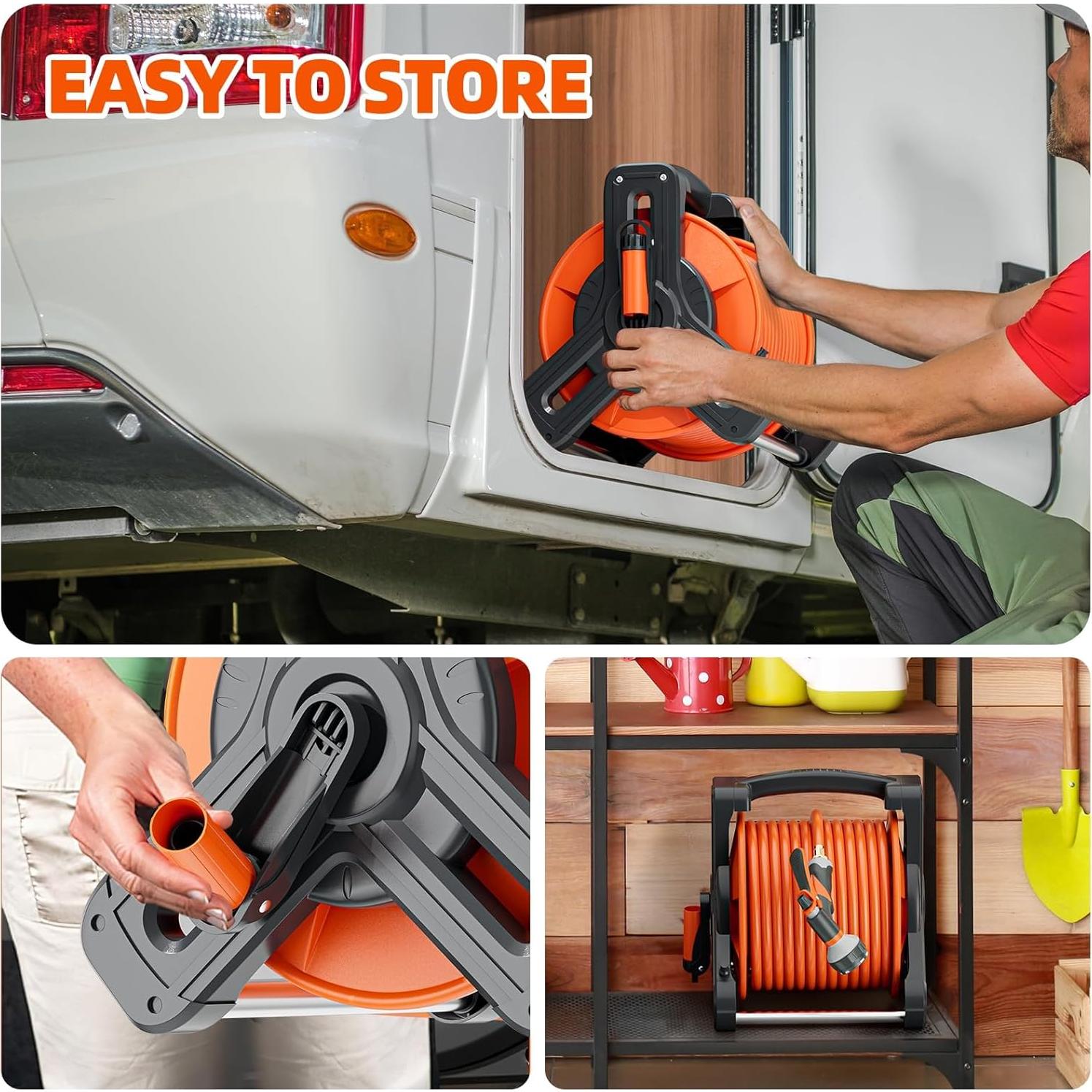 Carrete de Manguera de Jardín Portátil SPECILITE 22.86m Naranja