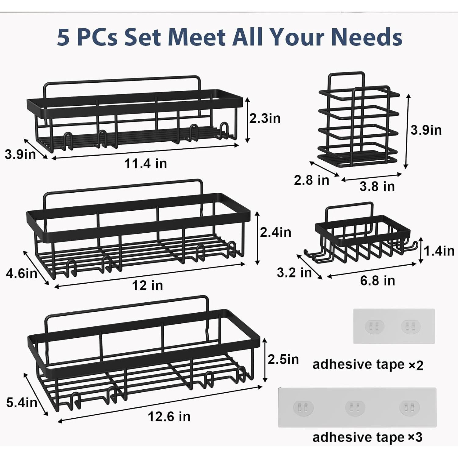 Organizador de Ducha Liuoud 5 Pcs Acero Inoxidable Negro