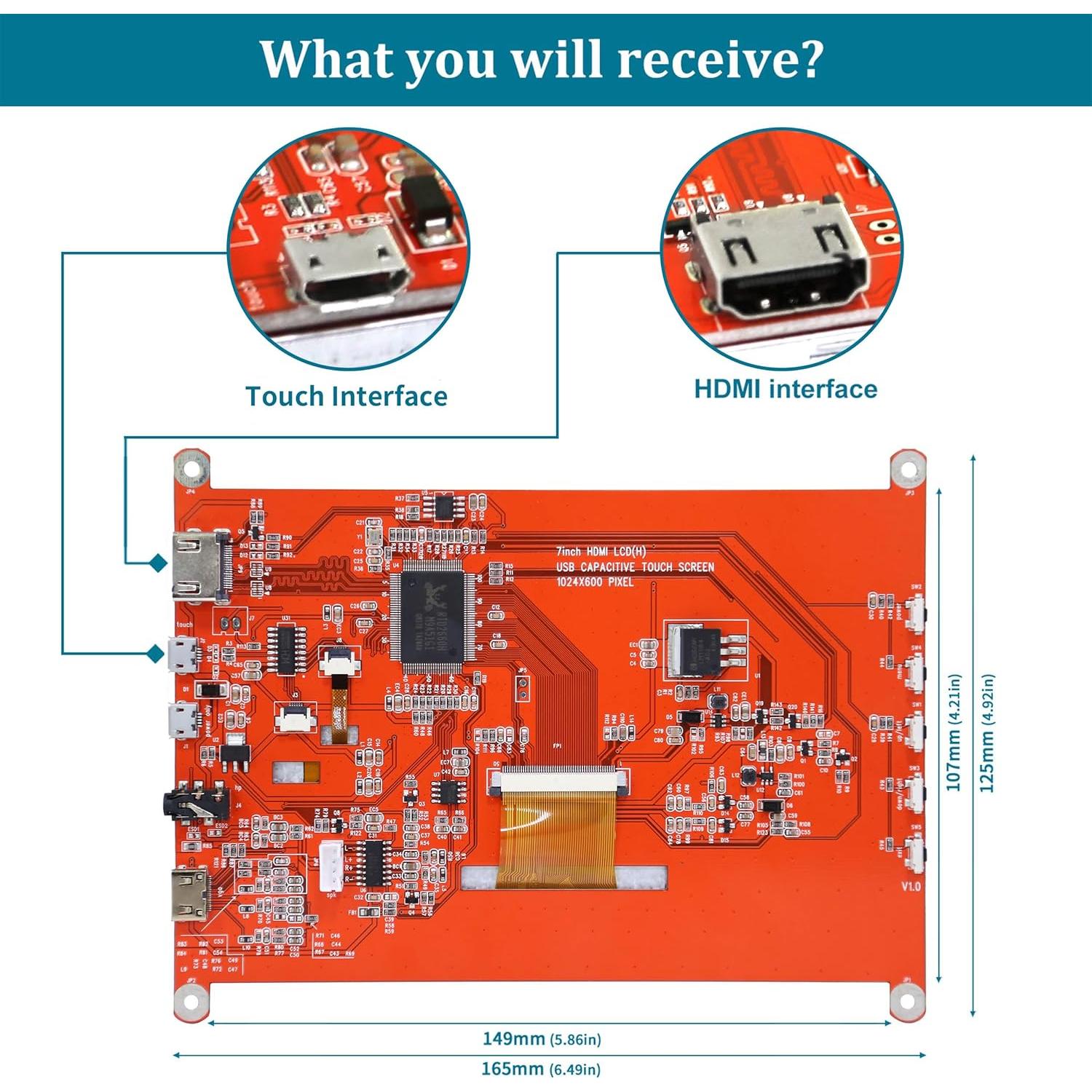 Monitor 7" Raspberry Pi Head Sun HDMI Táctil 1024x600