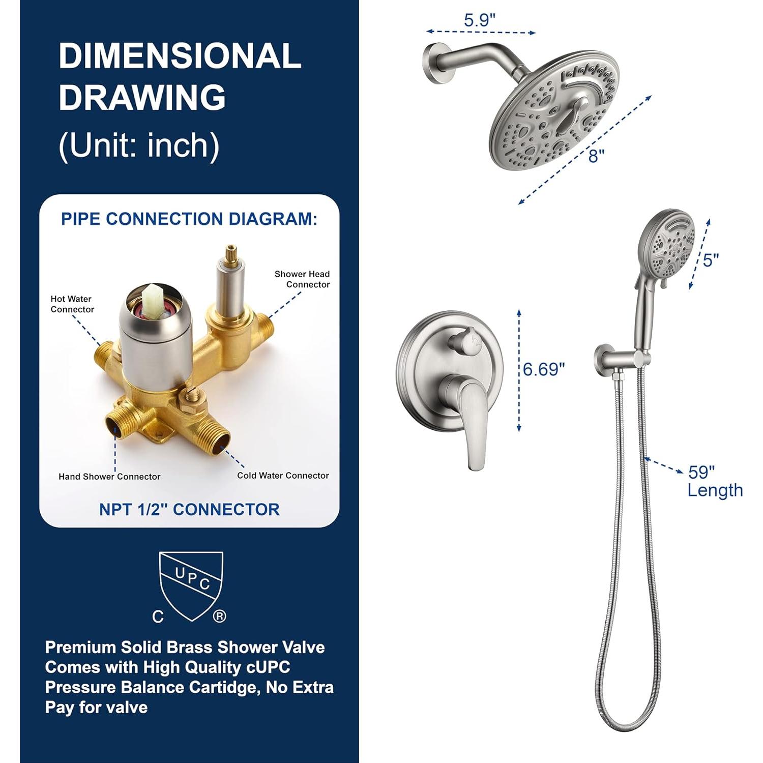 Sistema de Ducha SHAMANDA 15 Funciones Níquel Cepillado 8"