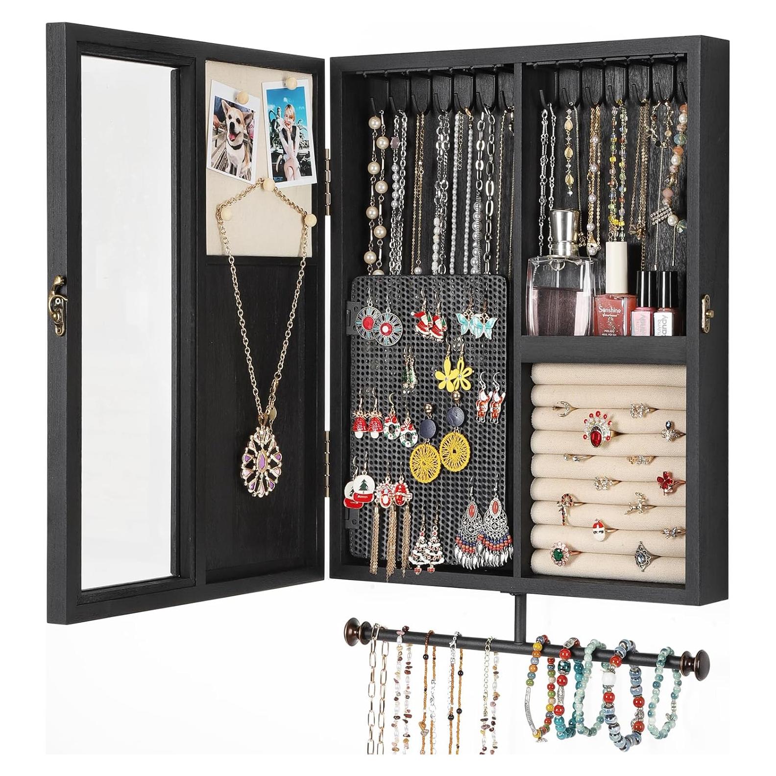 Organizador de Joyería Montado en Pared Keebofly Negro Rústico