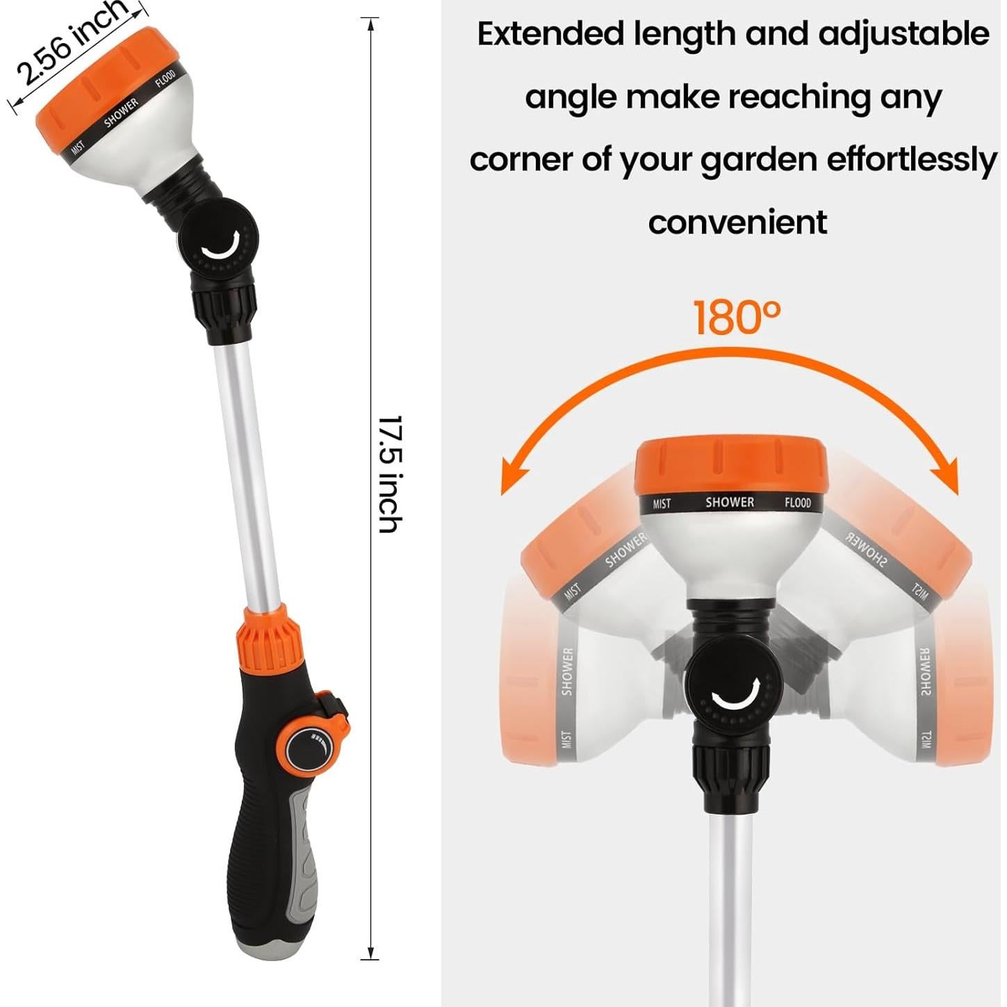 Varita de Riego Seatern 44.5 cm 8 Patrones Ajustable Naranja