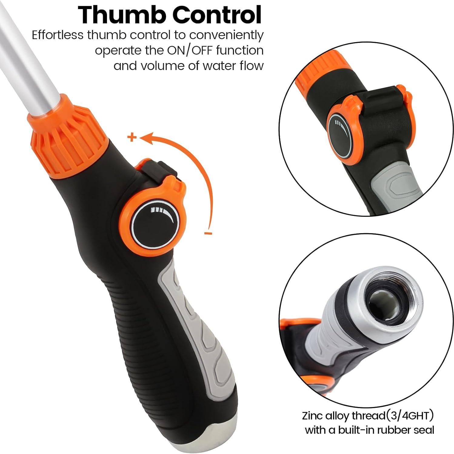 Varita de Riego Seatern 44.5 cm 8 Patrones Ajustable Naranja