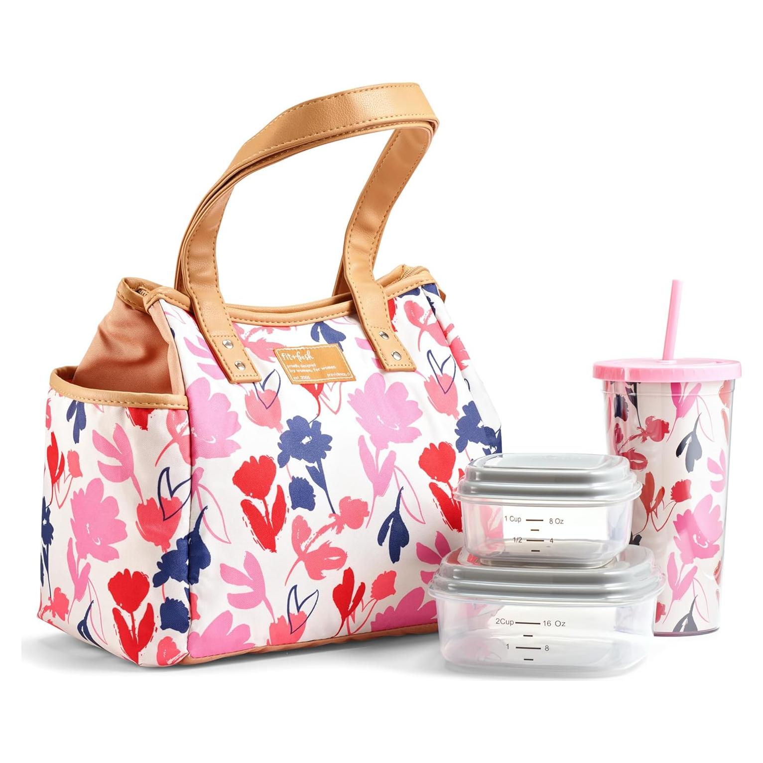 Bolsa de Almuerzo Aislada Fit & Fresh Floral Rosa con Contenedores