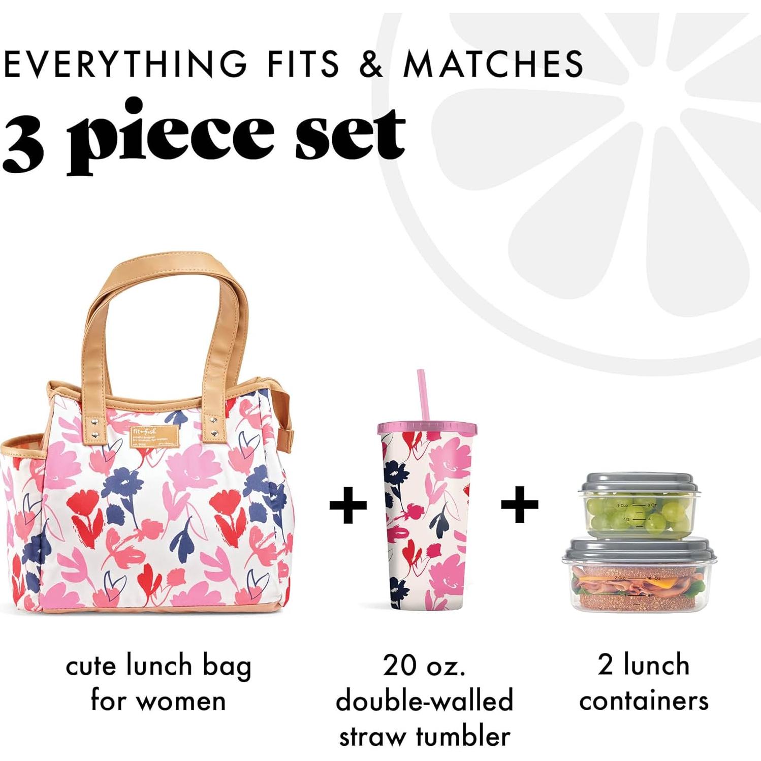 Bolsa de Almuerzo Aislada Fit & Fresh Floral Rosa con Contenedores