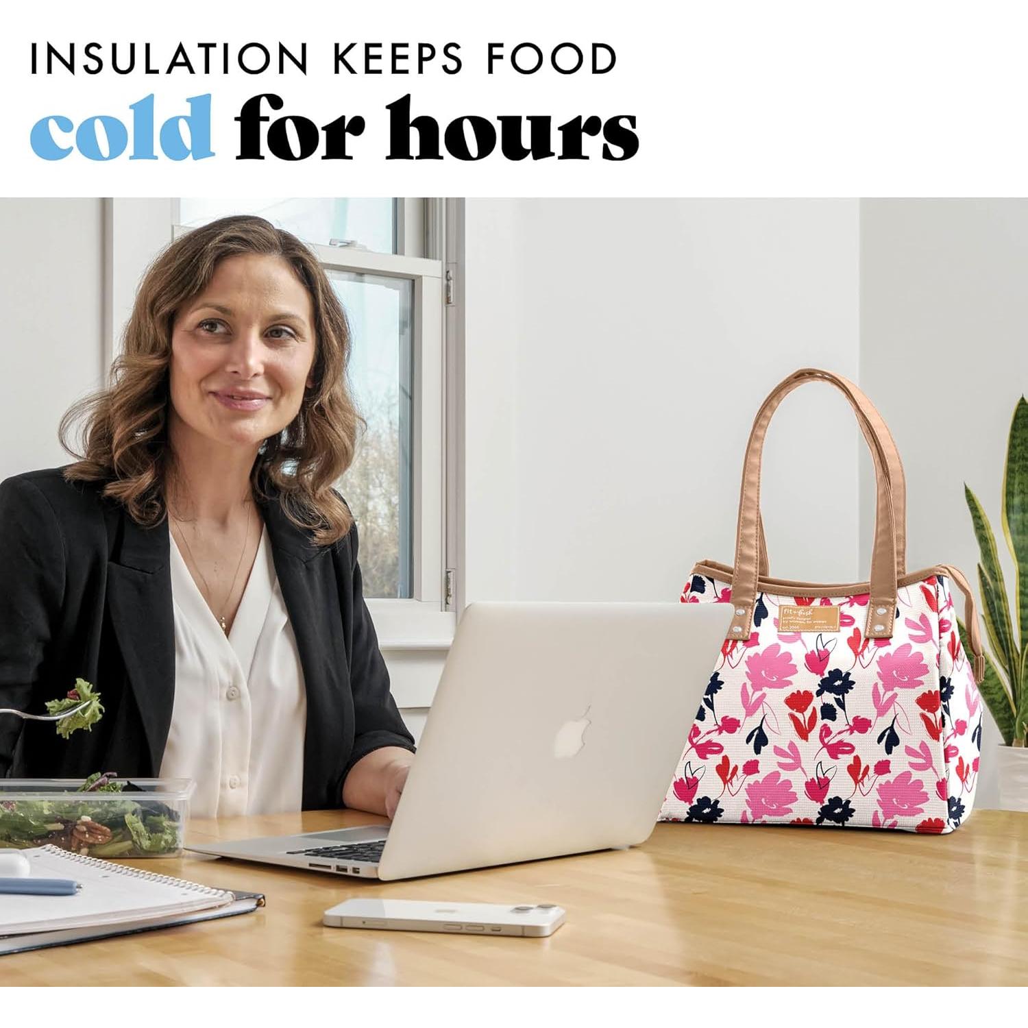 Bolsa de Almuerzo Aislada Fit & Fresh Floral Rosa con Contenedores