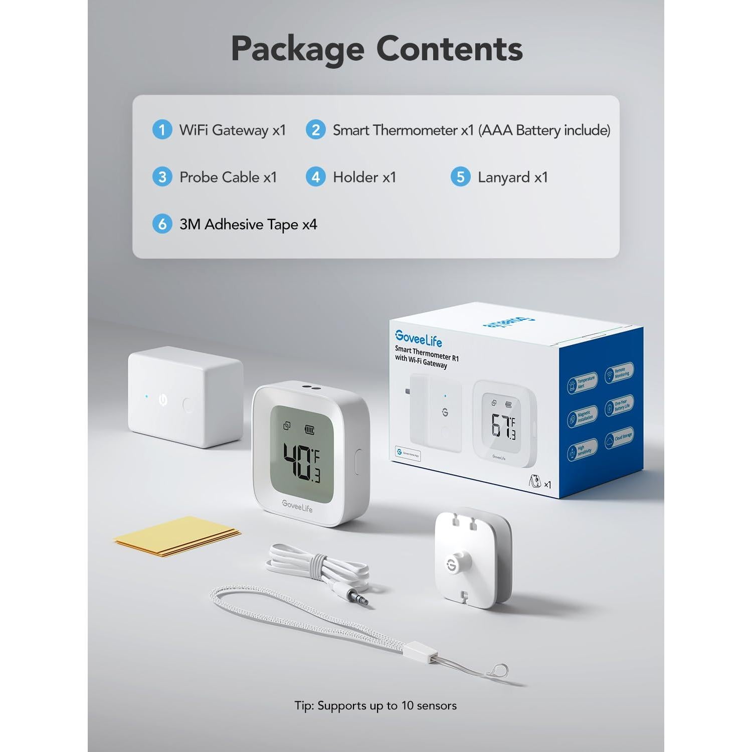 Termómetro WiFi GoveeLife H5108 con Alarma y Pantalla LCD