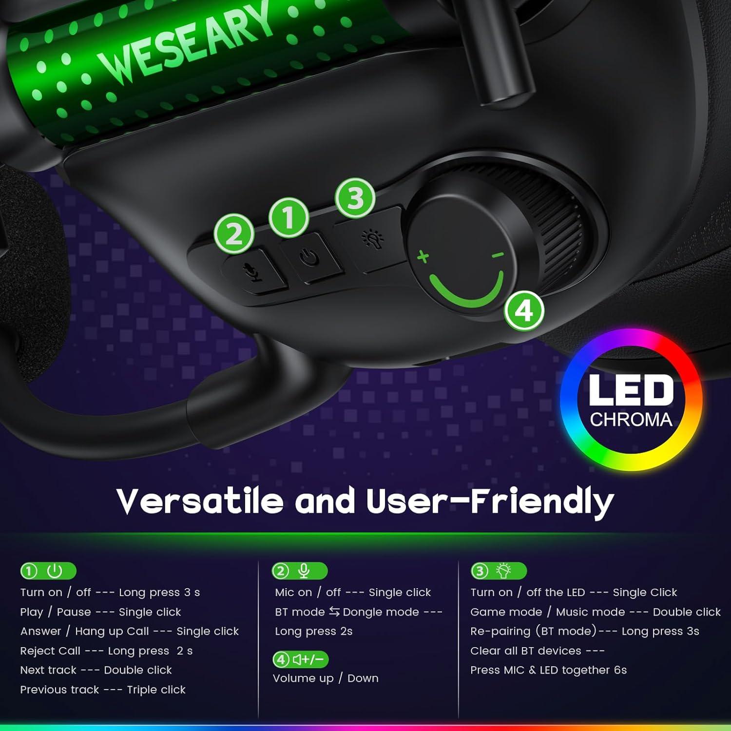 Auriculares Inalámbricos WESEARY WG2 para Juegos - 50 Horas Batería