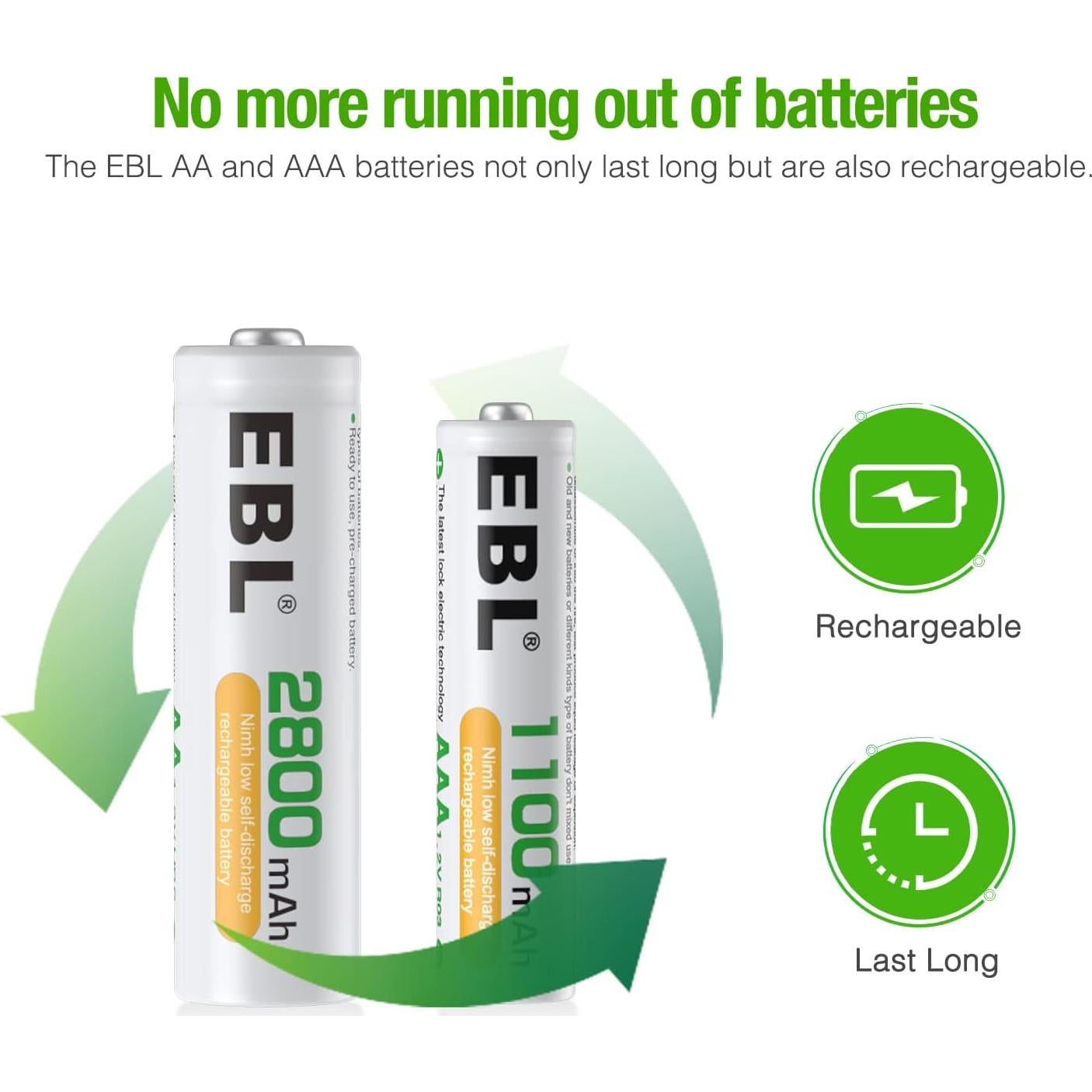 Caja de Baterías EBL 12 AA 8 AAA Adaptadores C/D Morado