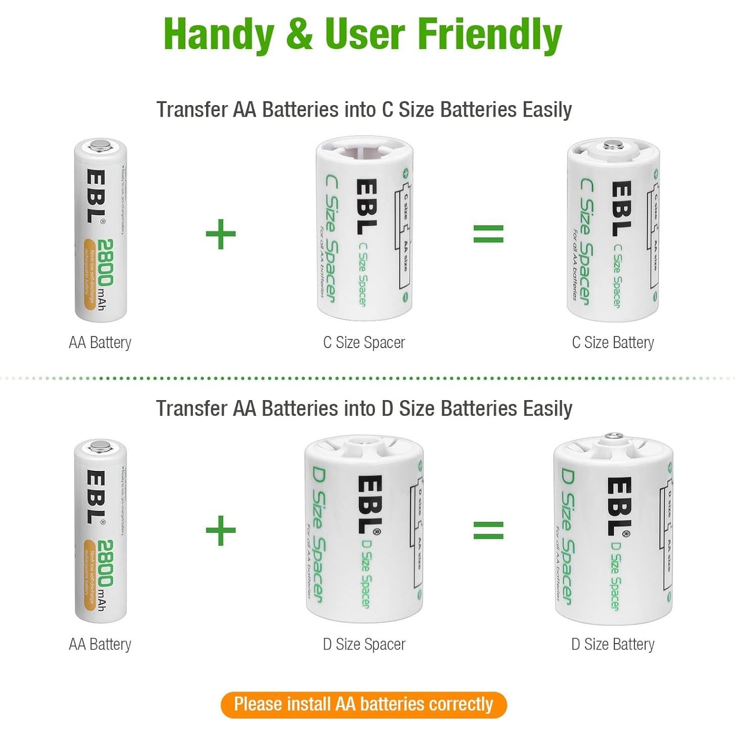 Caja de Baterías EBL 12 AA 8 AAA Adaptadores C/D Morado