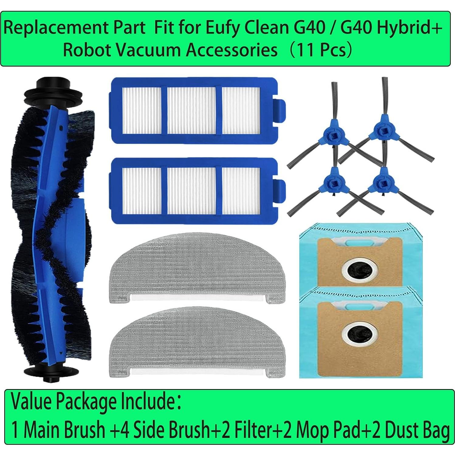 Accesorios de Repuesto Eufy RoboVac G40/G40+ - 1 Cepillo Principal, 4 Laterales, 2 Filtros HEPA, 2 Paños