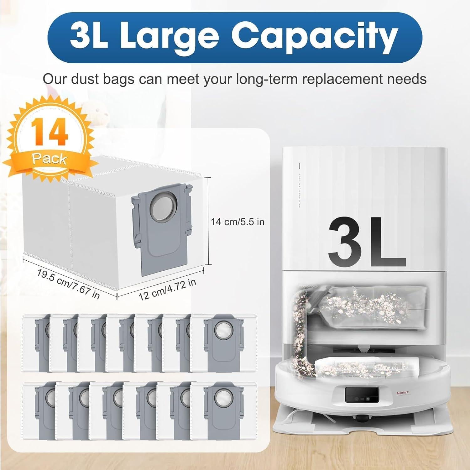 14 Bolsas de Repuesto para Aspiradora Roborock Qrevo S8 MaxV
