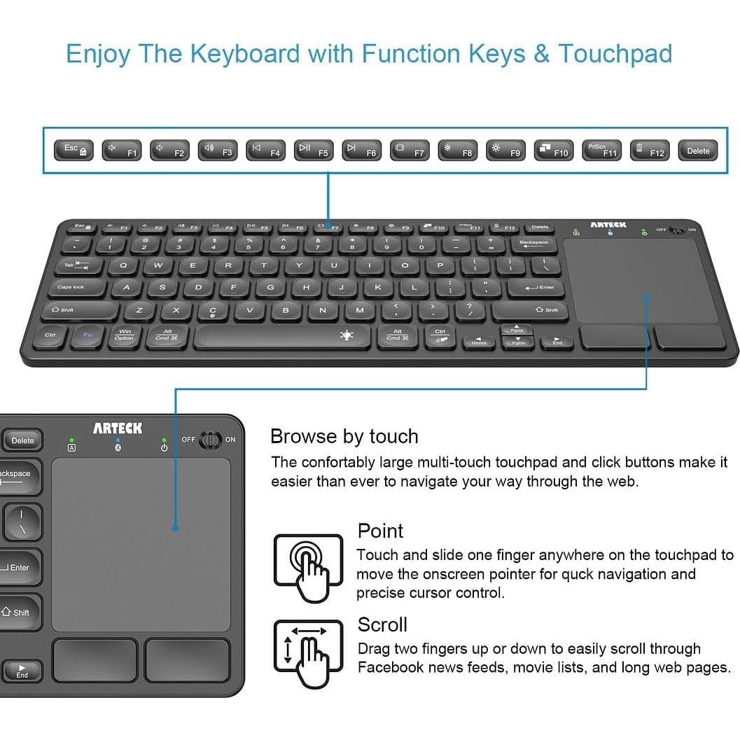 Teclado Bluetooth Arteck HB305-4B con Touchpad y 7 Colores