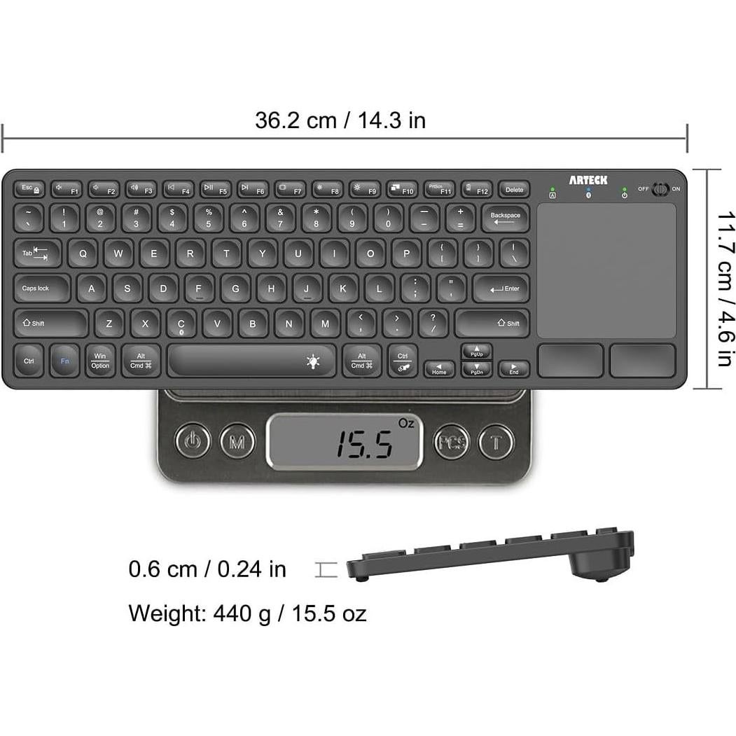 Teclado Bluetooth Arteck HB305-4B con Touchpad y 7 Colores