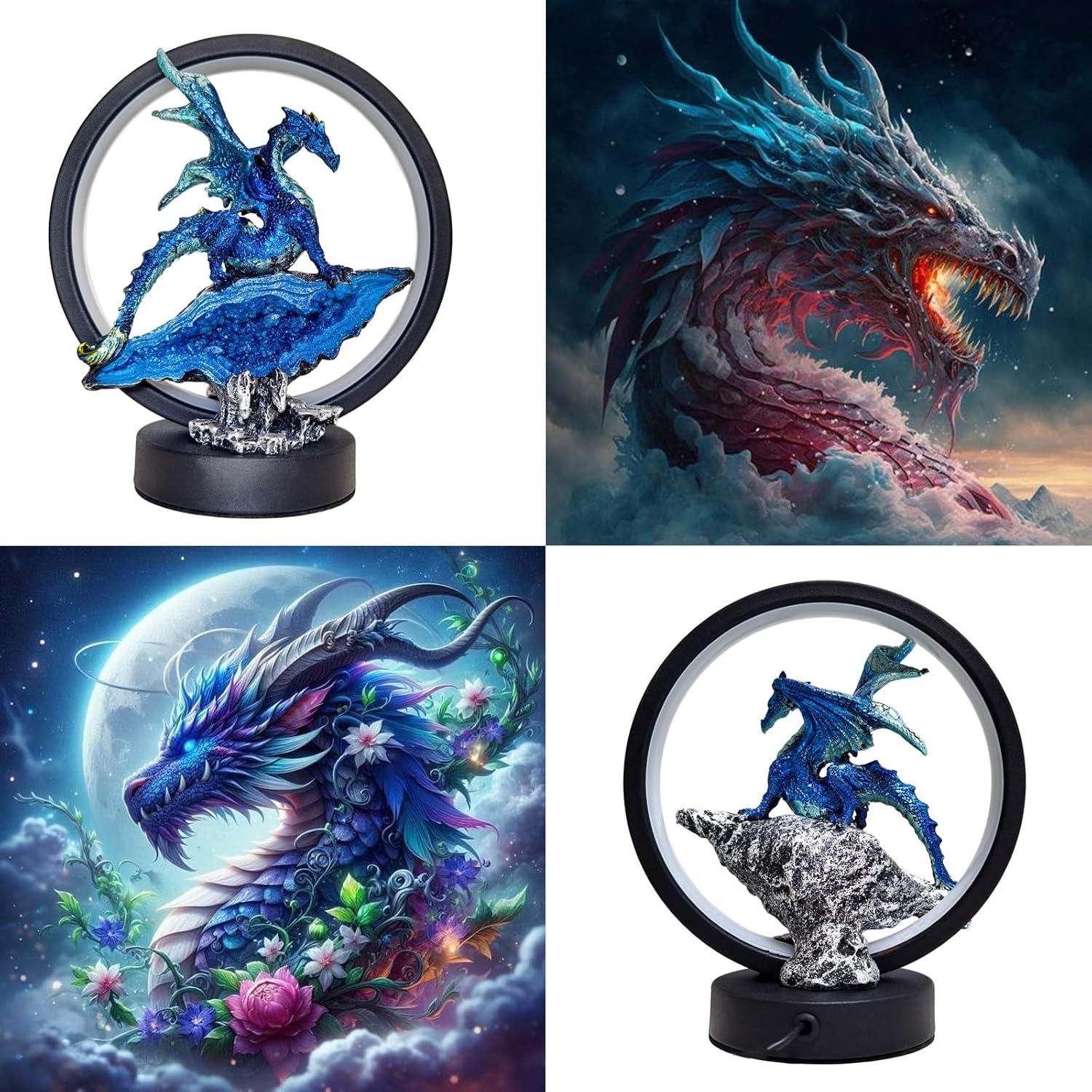 Estatua Lámpara Dragón Azul Hmusnwol 20.32 cm LED Decorativa