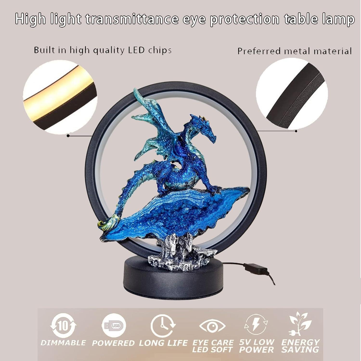 Estatua Lámpara Dragón Azul Hmusnwol 20.32 cm LED Decorativa
