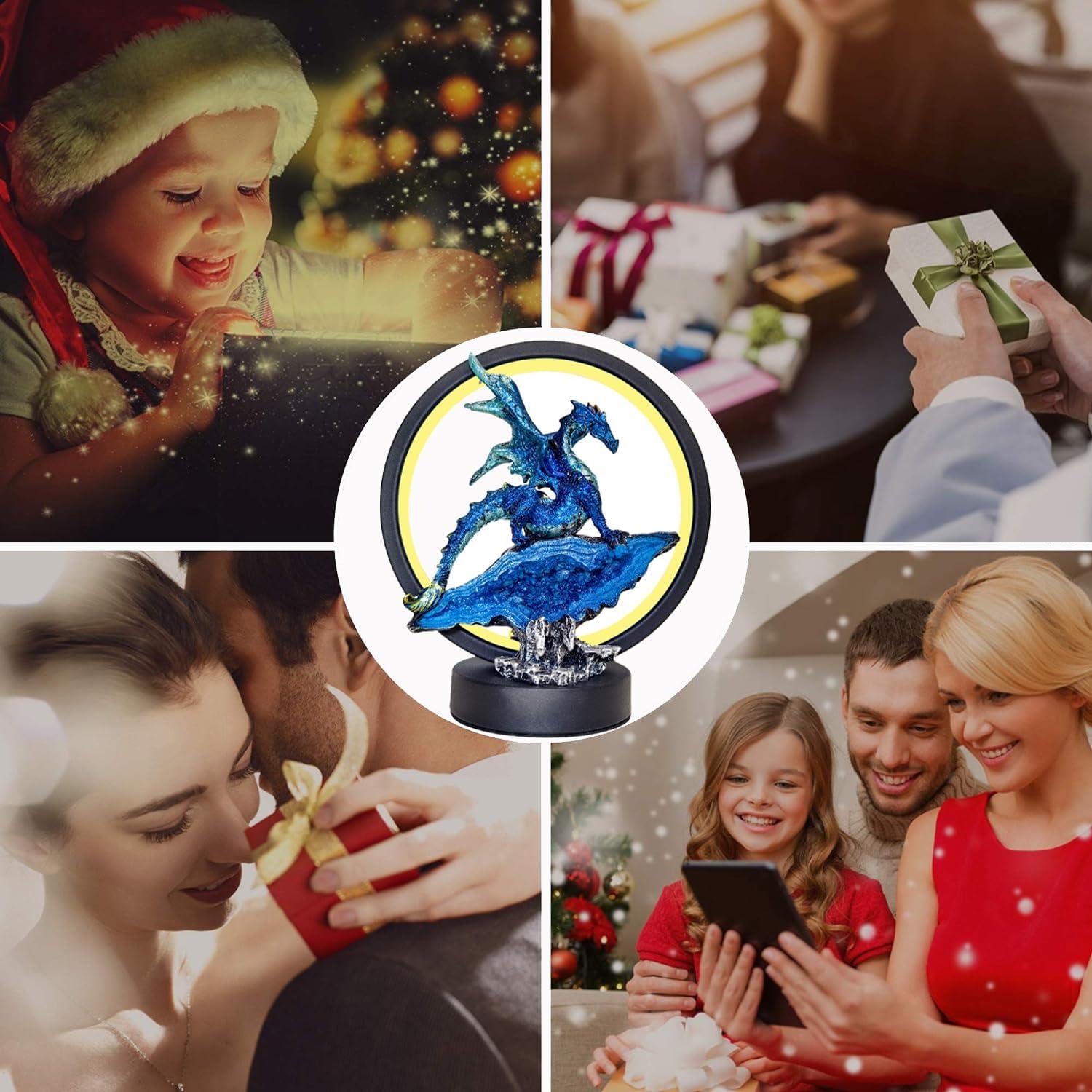 Estatua Lámpara Dragón Azul Hmusnwol 20.32 cm LED Decorativa