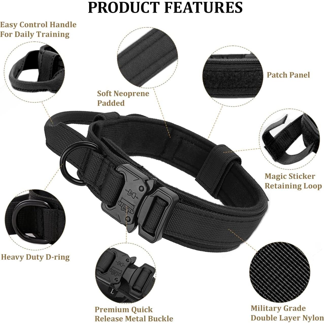 Collar Táctico para Perros Periflowin - Nylon Militar Ajustable Mediano Negro