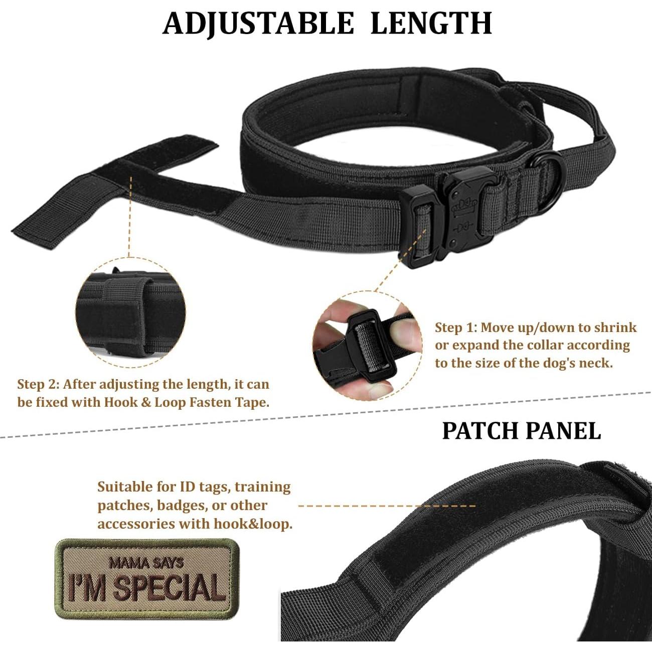 Collar Táctico para Perros Periflowin - Nylon Militar Ajustable Mediano Negro