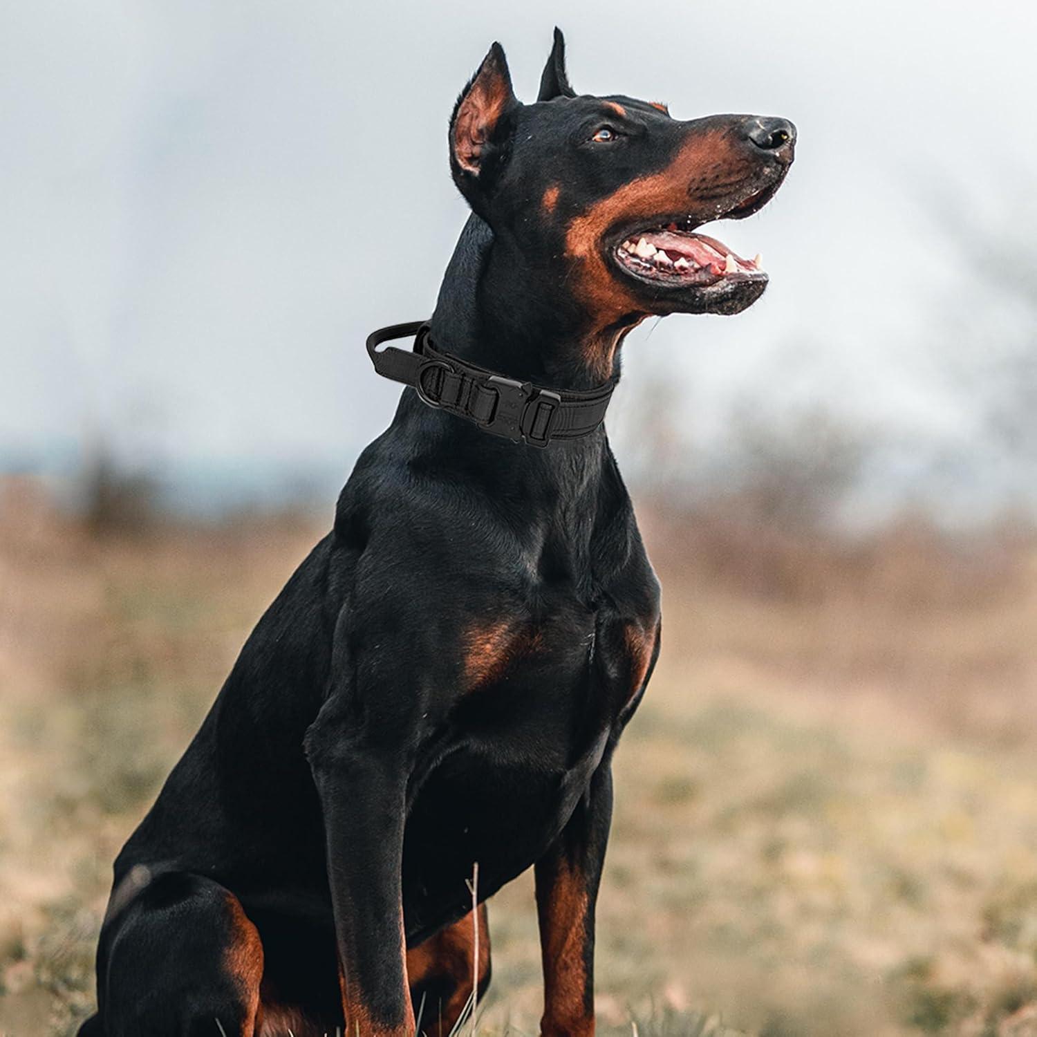 Collar Táctico para Perros Periflowin - Nylon Militar Ajustable Mediano Negro