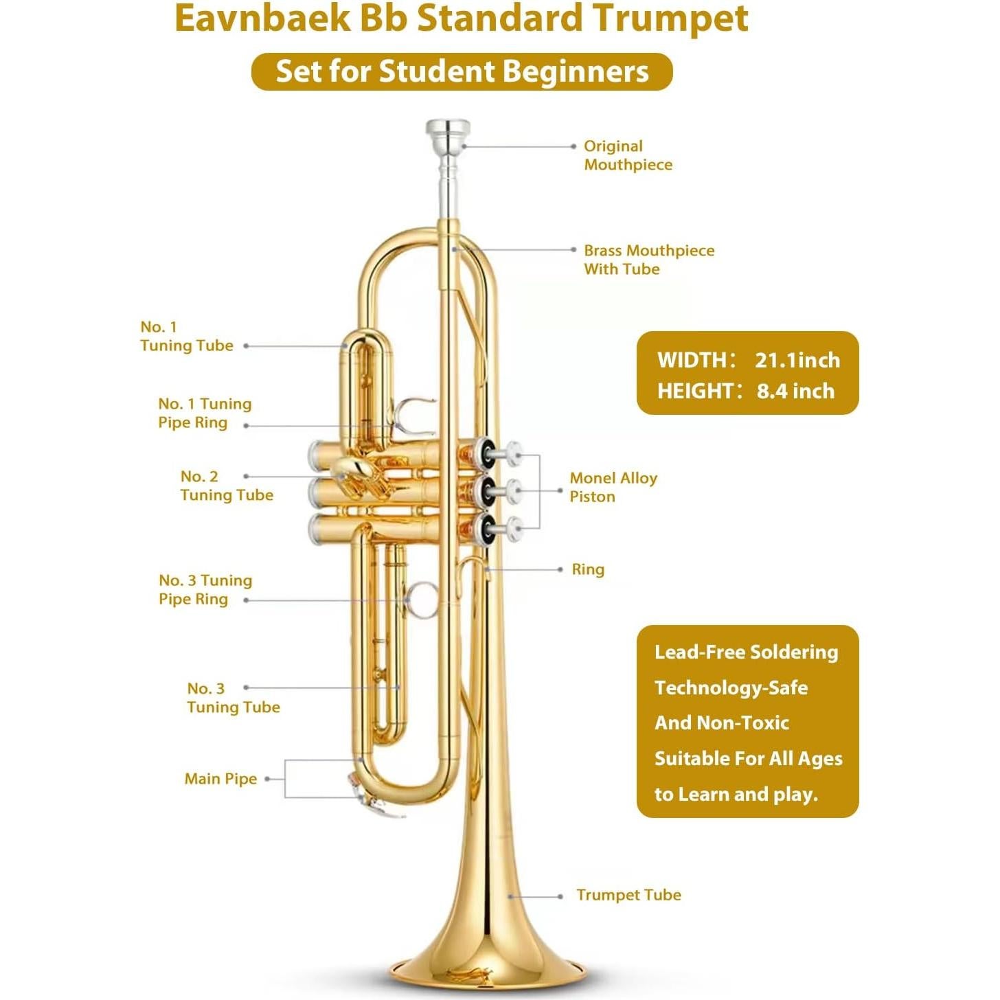 Trompeta Bb Eavnbaek Oro Estándar con Estuche y Accesorios