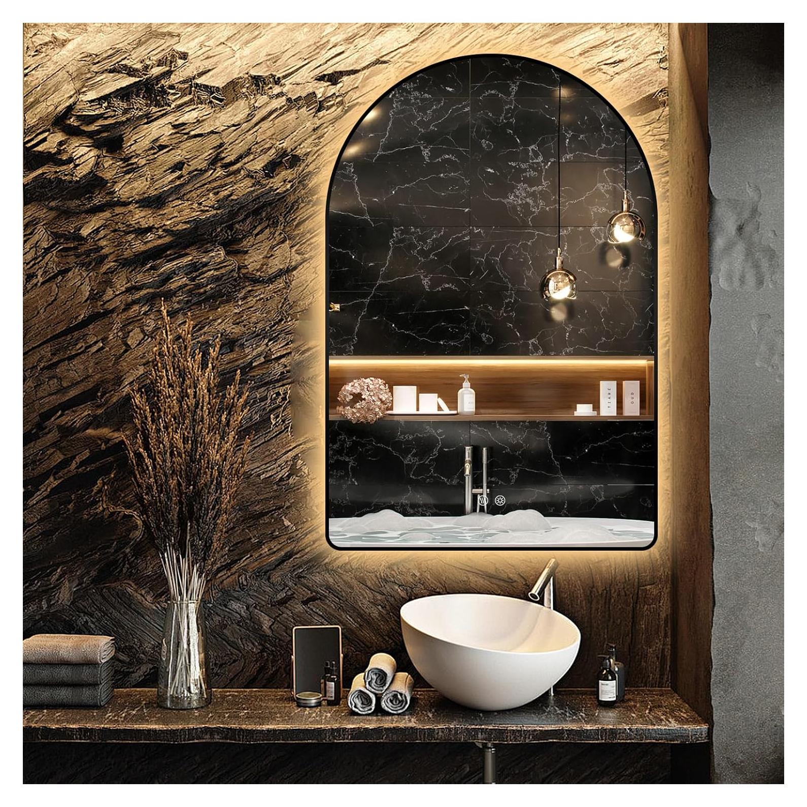 Espejo de Baño Iluminado LED Niccy Arco 76.2x50.8 cm Negro