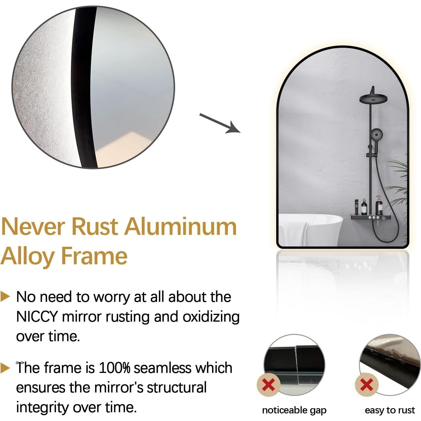 Espejo de Baño Iluminado LED Niccy Arco 76.2x50.8 cm Negro