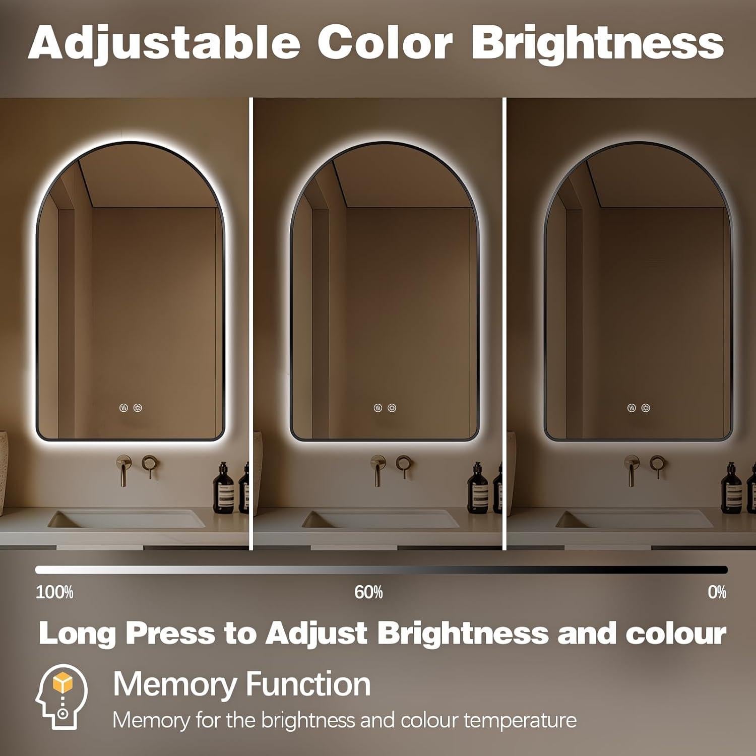 Espejo de Baño Iluminado LED Niccy Arco 76.2x50.8 cm Negro