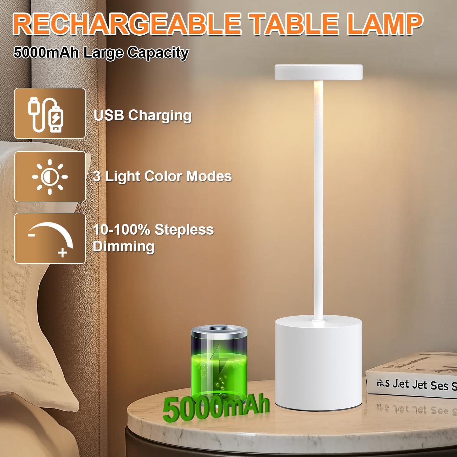 Lámpara de Mesa Recargable AUDLES - 2 Unidades LED Táctil 5000mAh