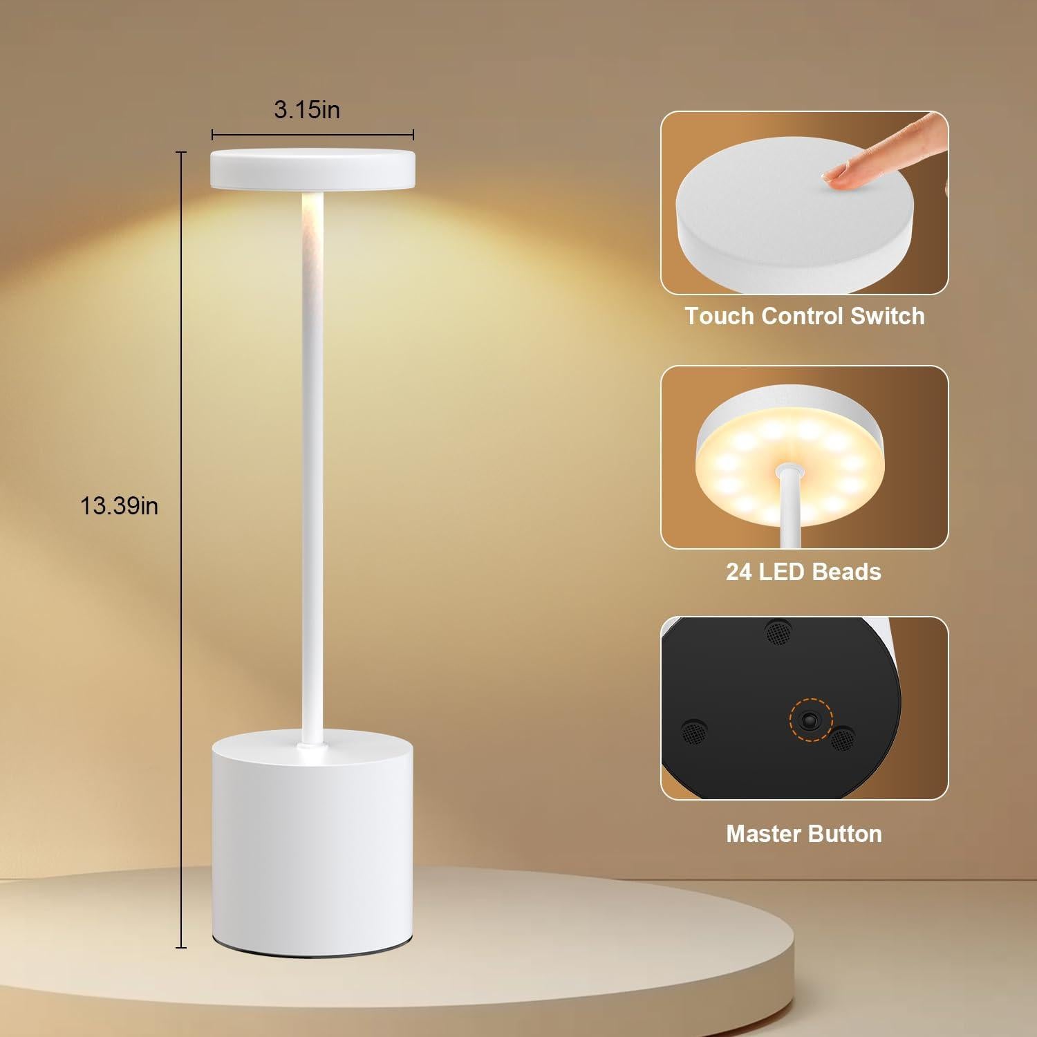 Lámpara de Mesa Recargable AUDLES - 2 Unidades LED Táctil 5000mAh