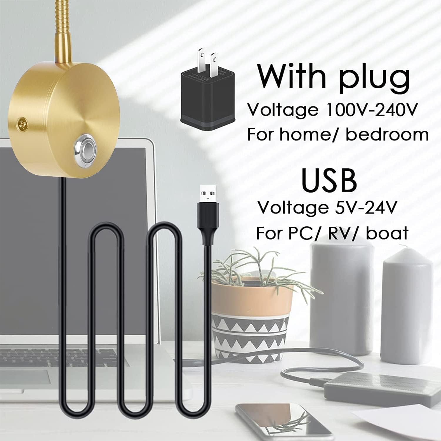 Luz de Lectura LED Adust RL-2 Táctil Regulable 3W Oro