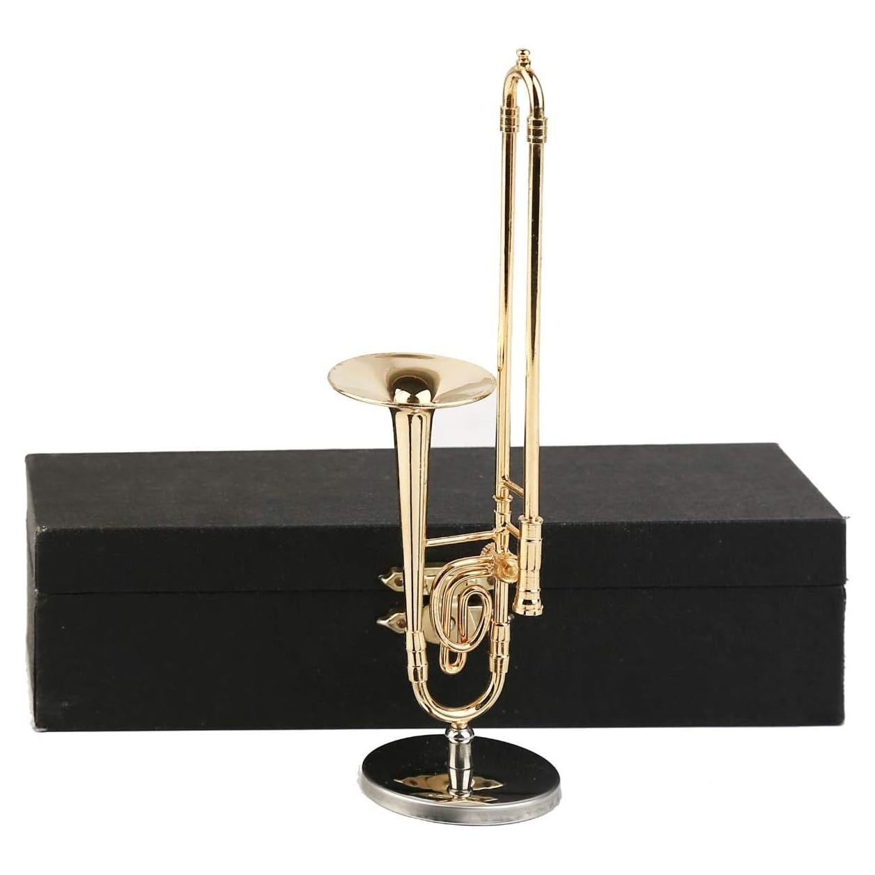 Trombón Miniatura de Latón con Soporte y Estuche