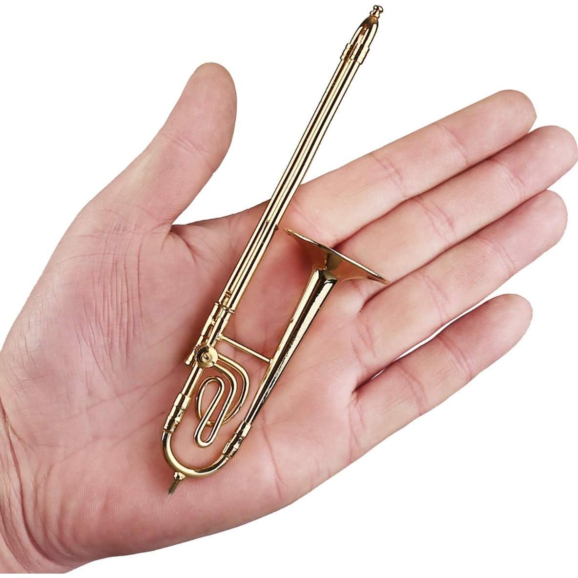 Trombón Miniatura de Latón con Soporte y Estuche