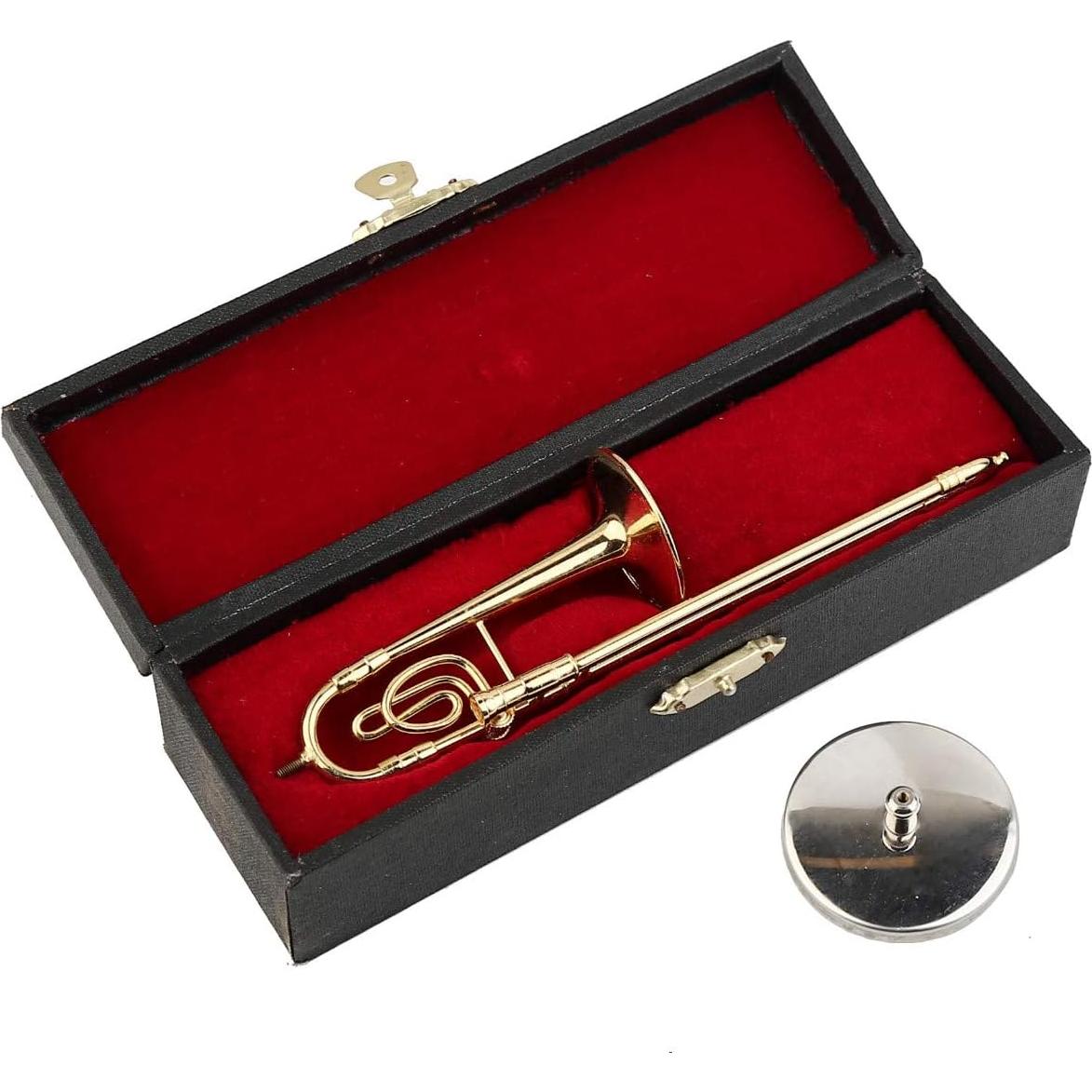 Trombón Miniatura de Latón con Soporte y Estuche