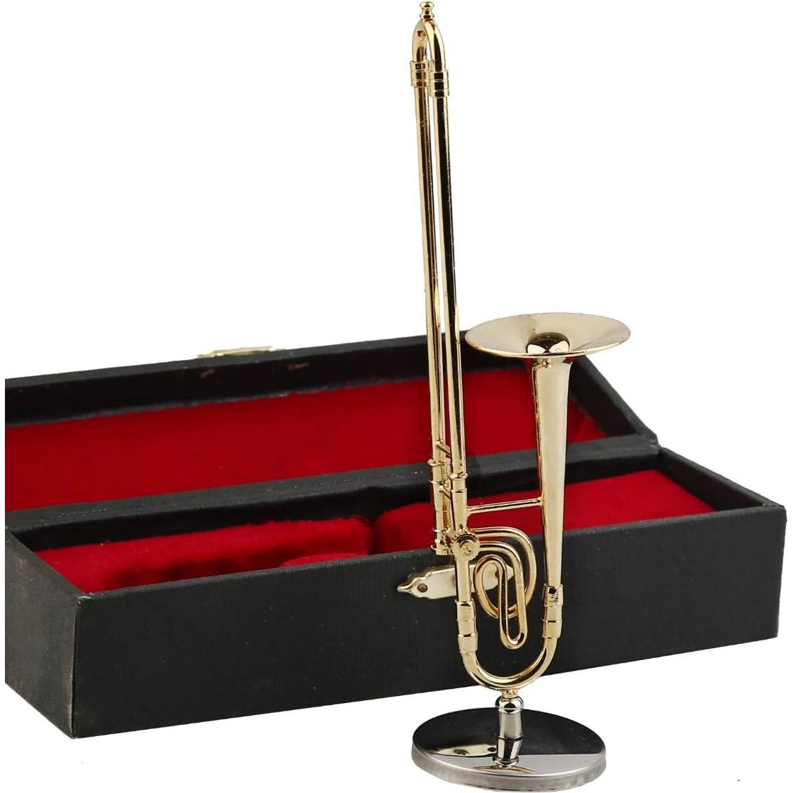 Trombón Miniatura de Latón con Soporte y Estuche