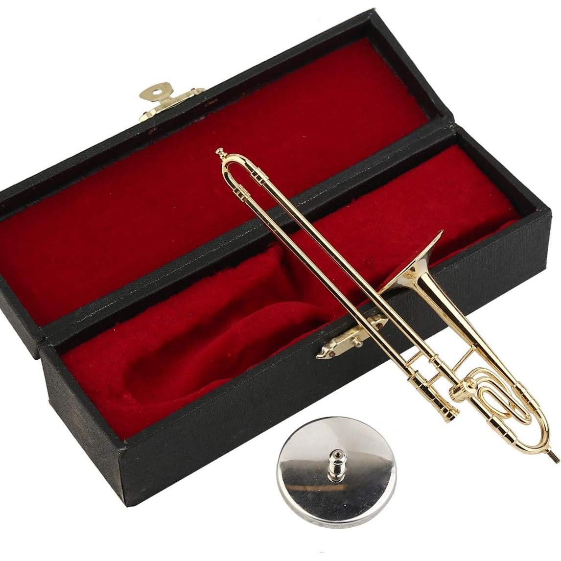 Trombón Miniatura de Latón con Soporte y Estuche