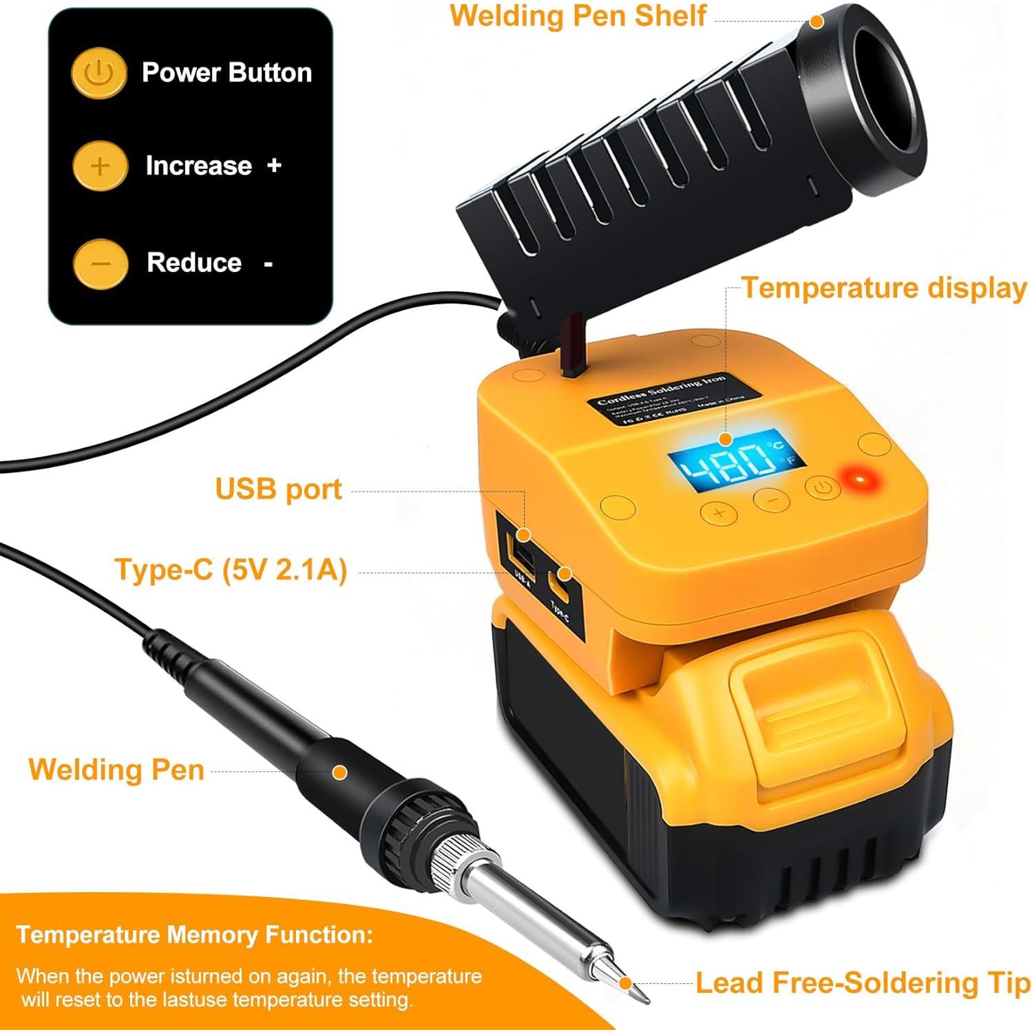 Estación de Soldadura Inalámbrica Dewalt 20V LCD USB