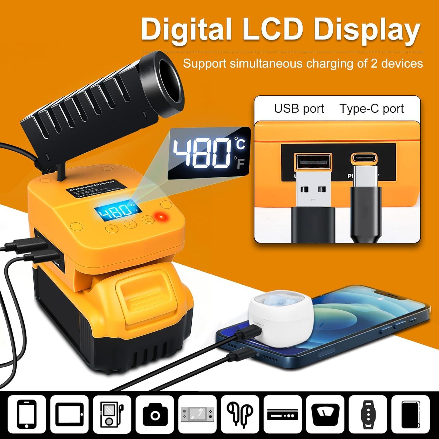 Estación de Soldadura Inalámbrica Dewalt 20V LCD USB