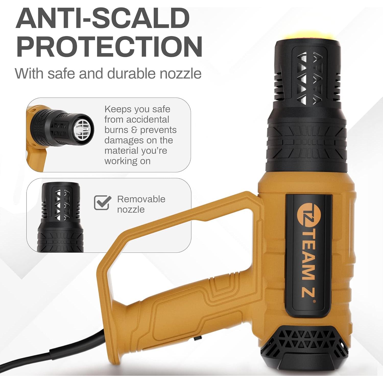 Kit Pistola de Calor Team Z 611A con Estuche y 6 Boquillas