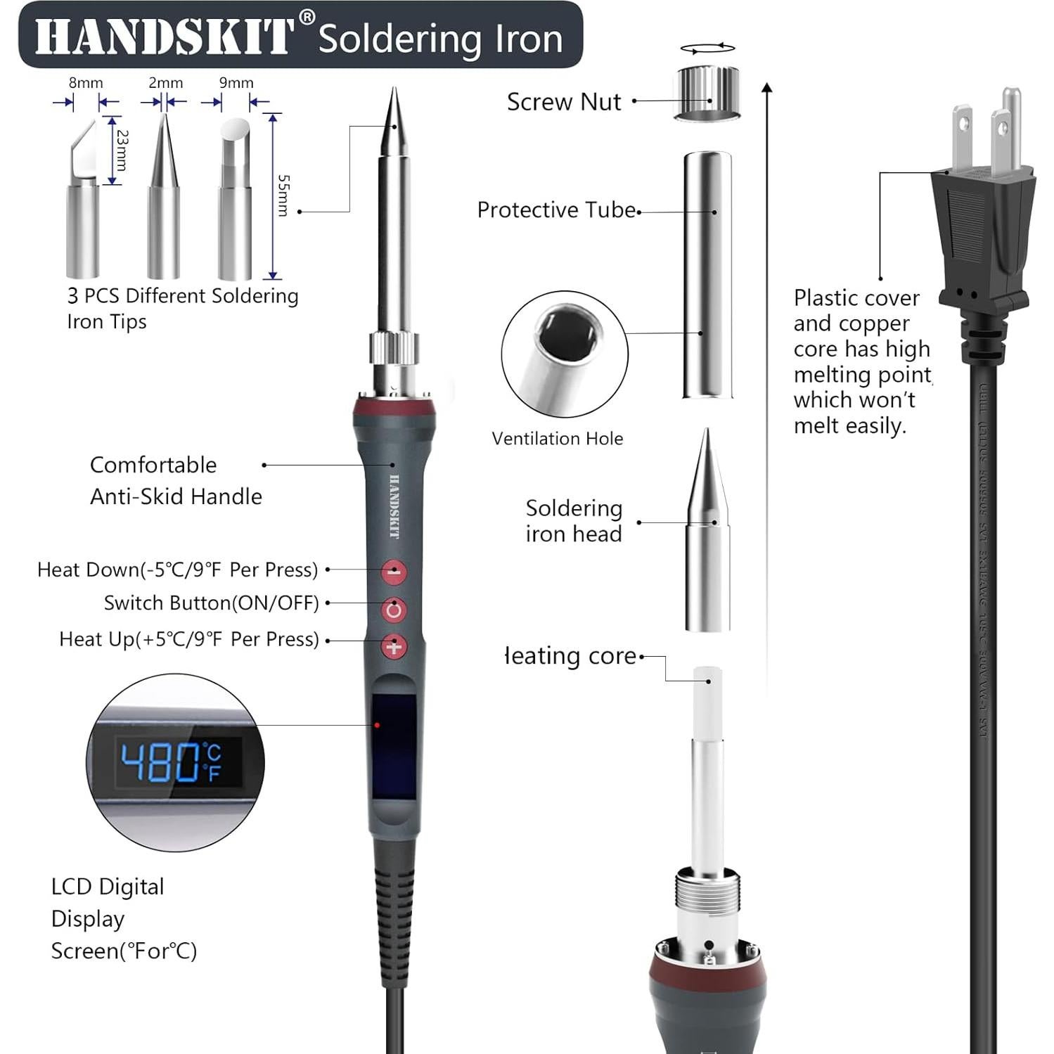 Hierro de Soldadura Digital HANDSKIT 200W Temperatura Ajustable