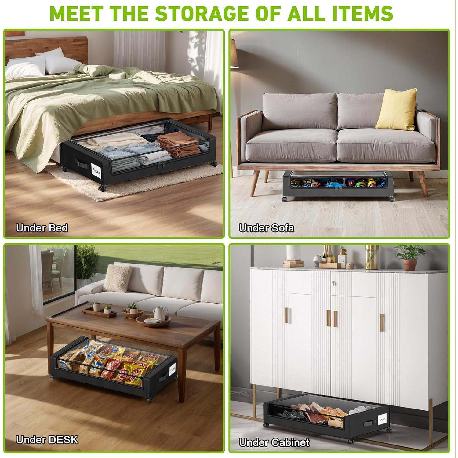 Contenedor de Almacenamiento Bajo Cama Beborxue 60L 2-Pack Negro