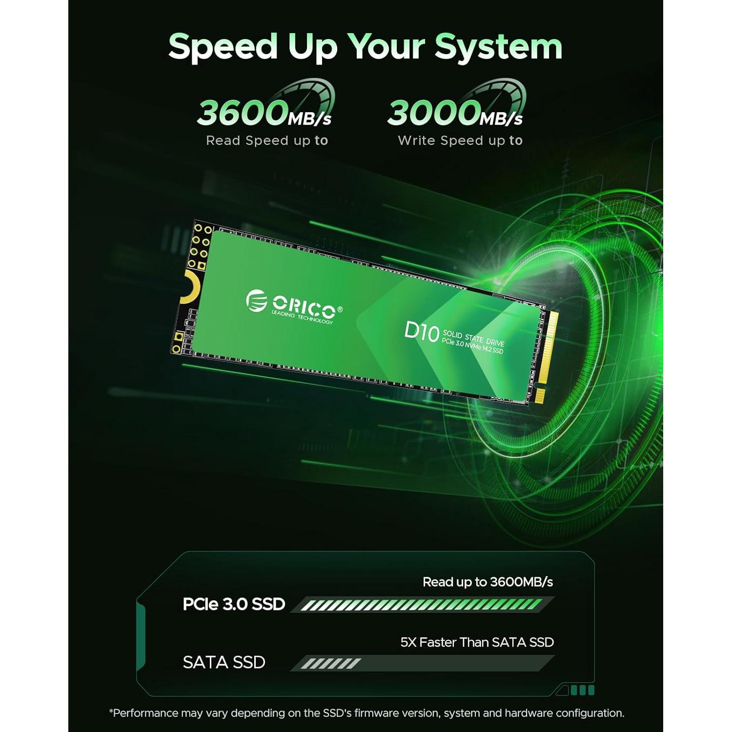 ORICO 1TB M.2 NVMe SSD D10 PCIe Gen3x4 3600MB/s