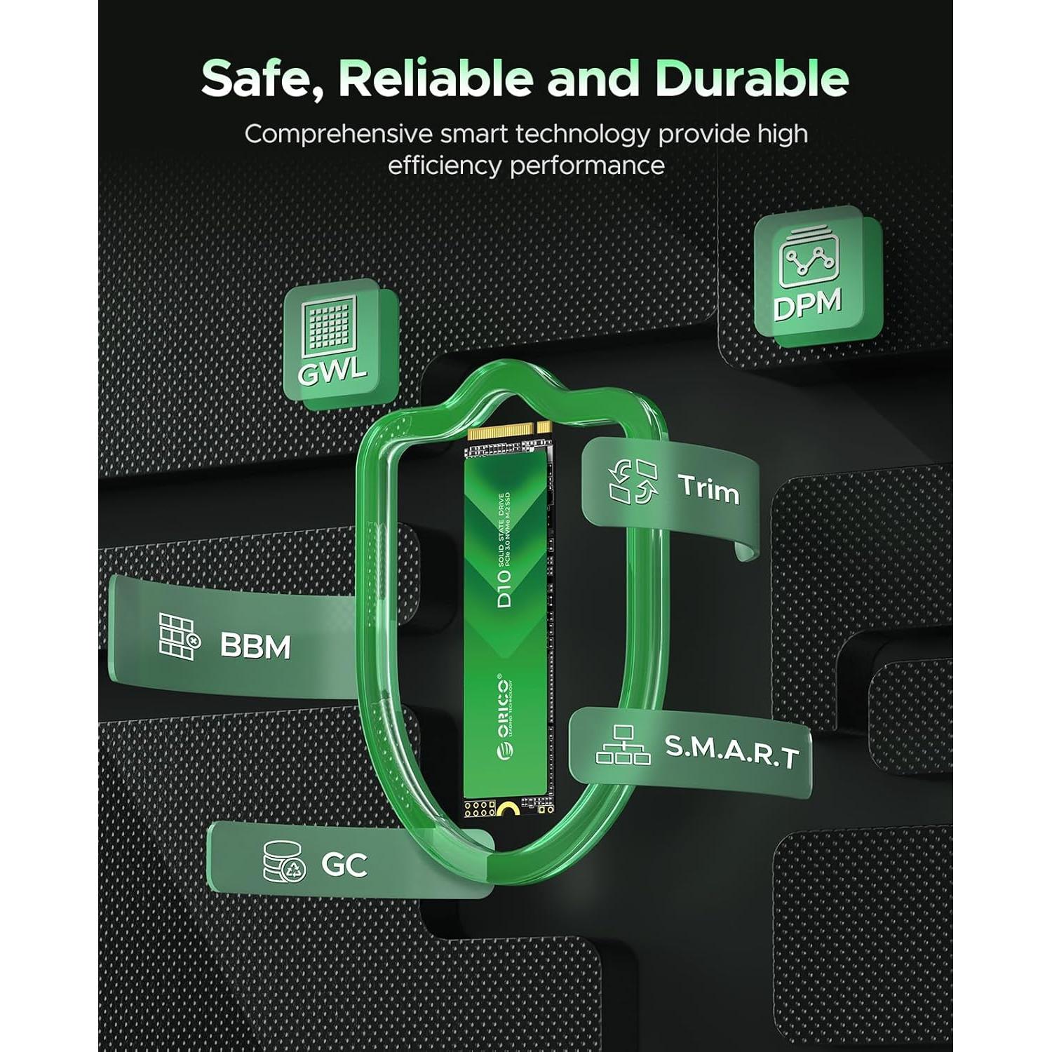 ORICO 1TB M.2 NVMe SSD D10 PCIe Gen3x4 3600MB/s