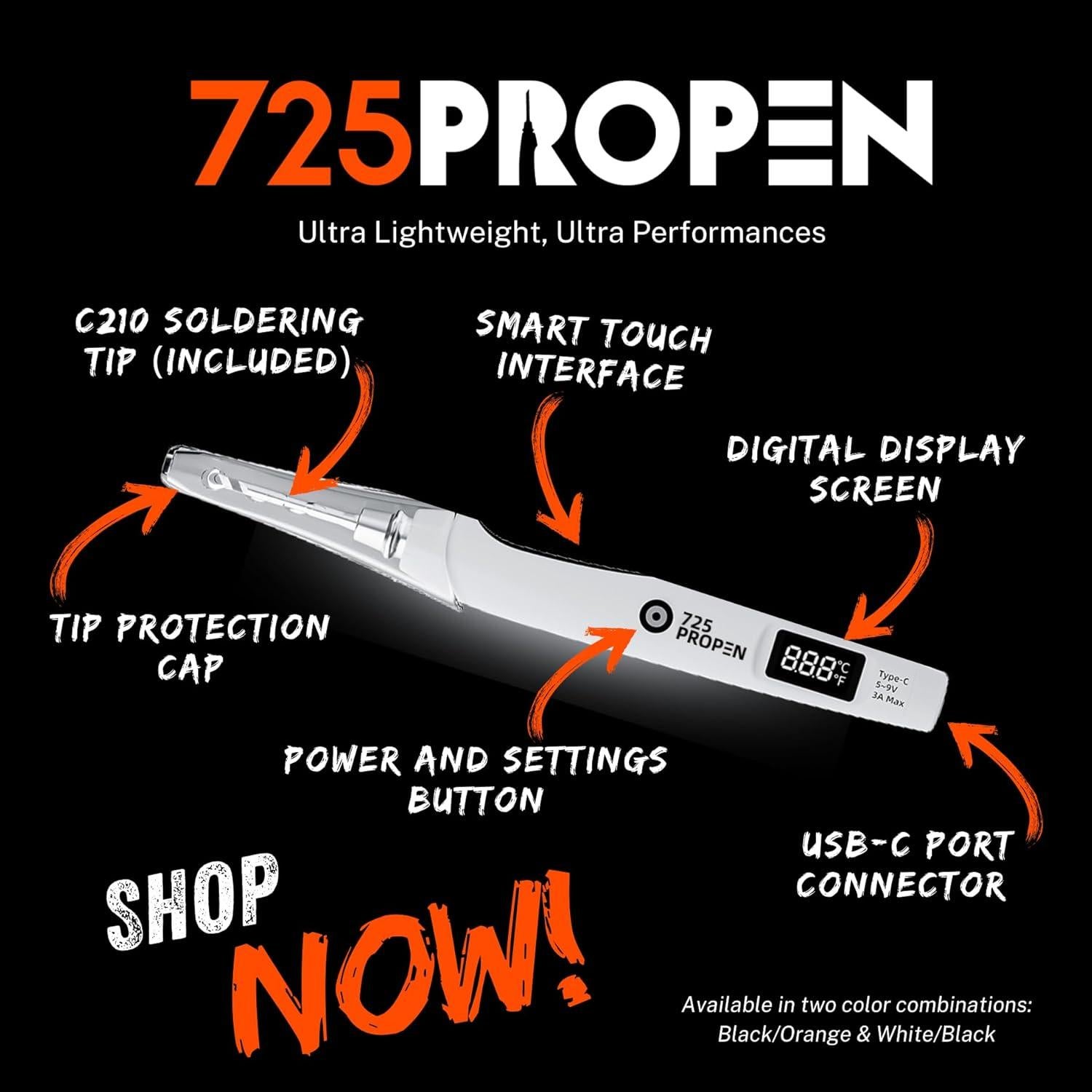 Soldador Digital 725PROPEN USB-C 450°C Portátil LCD