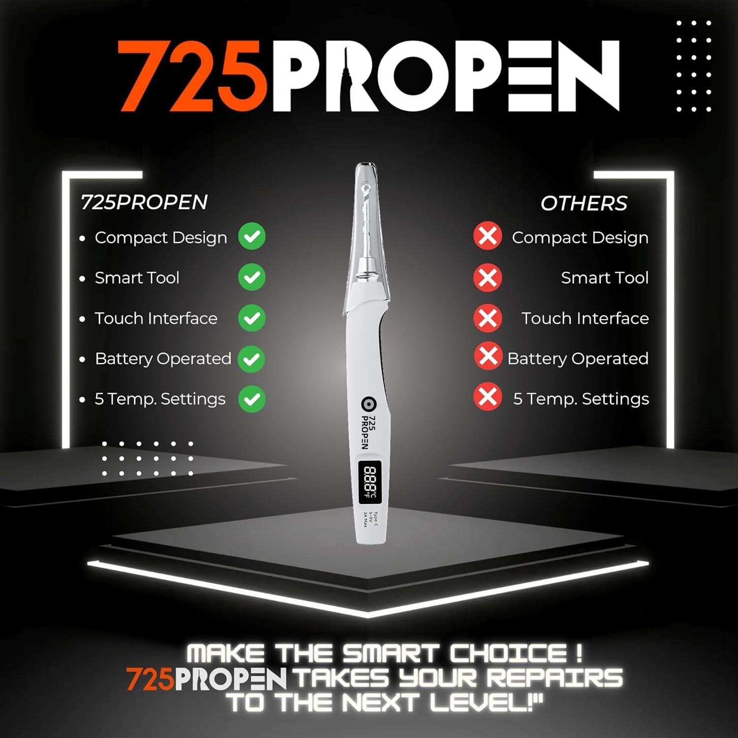 Soldador Digital 725PROPEN USB-C 450°C Portátil LCD