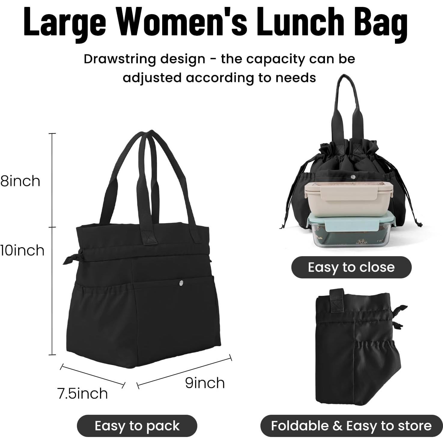 Bolsa de Almuerzo Aislada MEXS Negra Grande para Oficina