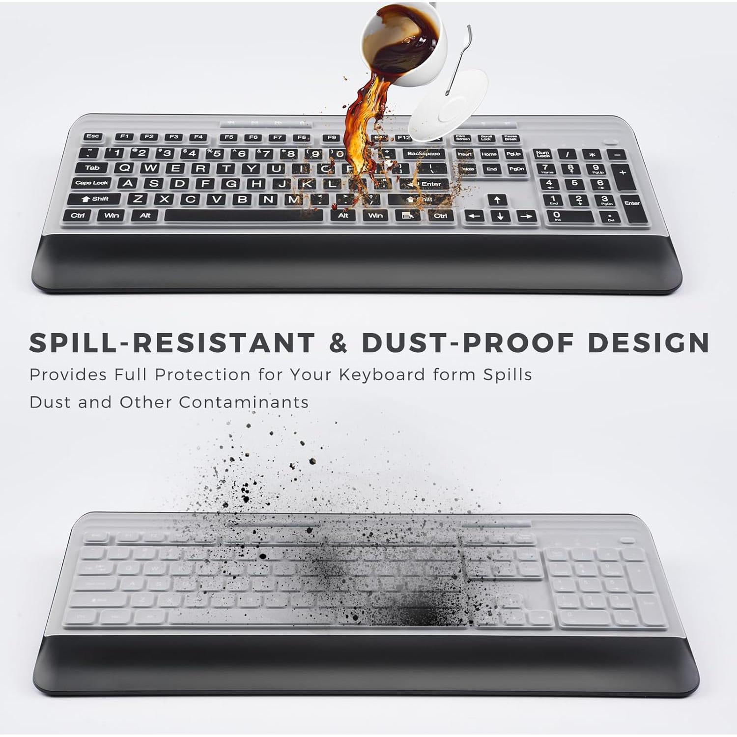 Wireless Keyboard and Mouse Set with Quiet Keys, 2.4G Full Size Ergonomic Keyboard with Wrist Rest, Protective Covers, Soft Touch Silent Design for Windows, Computer, PC and Laptop