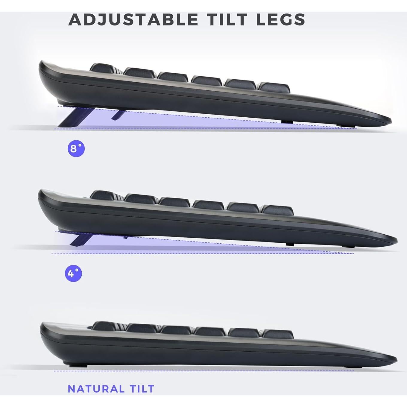 Wireless Keyboard and Mouse Set with Quiet Keys, 2.4G Full Size Ergonomic Keyboard with Wrist Rest, Protective Covers, Soft Touch Silent Design for Windows, Computer, PC and Laptop