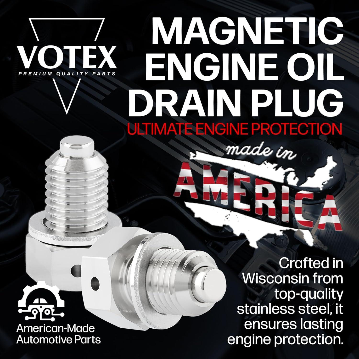 Votex - Made in USA - M12 X 1.5MM Magnetic Engine Oil Drain Plug fits BMW, Mini, Toyota - Stainless Steel - Part Number DP010
