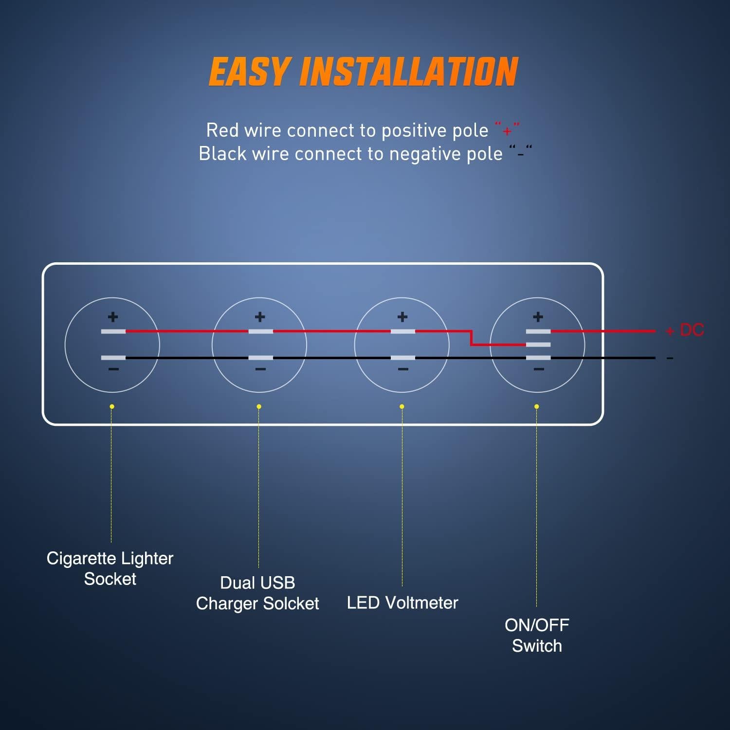 Panel Cargador 4 en 1 Nilight USB Doble 12V-24V con Voltímetro